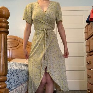 Yellow floral wrap dress